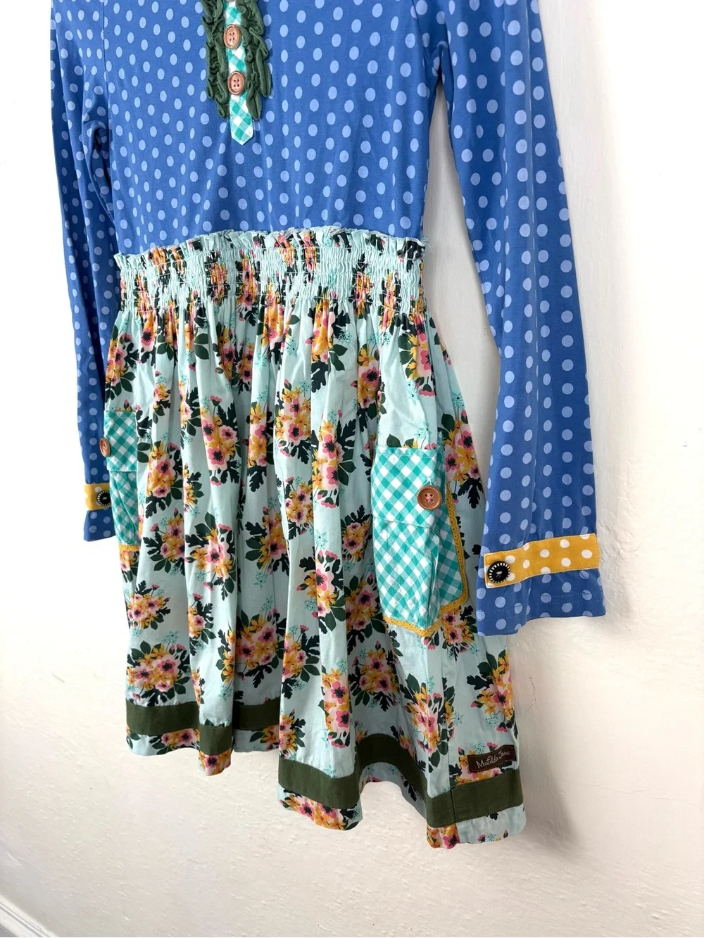 Matilda Jane Girls Size 12 Mixed Print Floral Polka Dot Gingham Dress Pockets